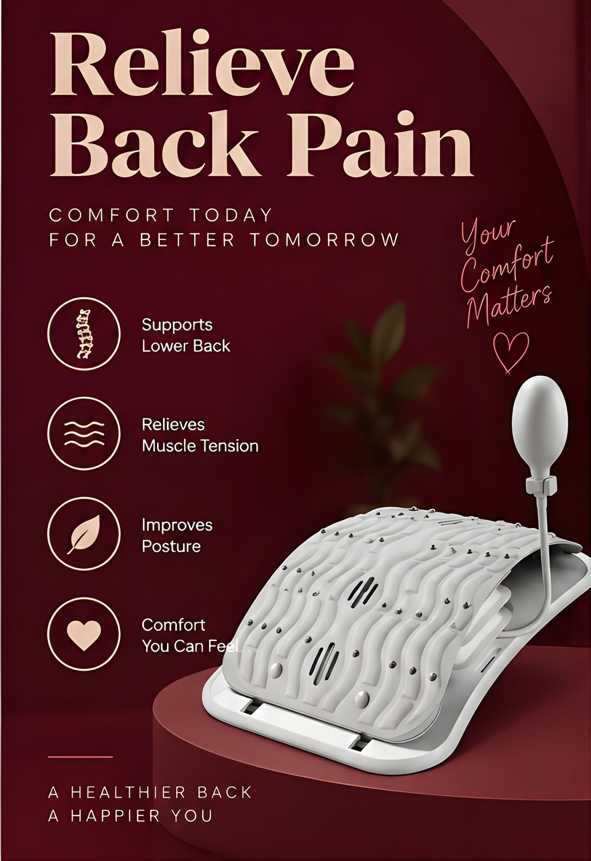 The Vega Inflatable Lumbar Reliever, Adjustable Air Bag Waist Support Plate to Relieve Lumbar Disc and Waist Stretching Artifact Wholesale - Landing Image 1