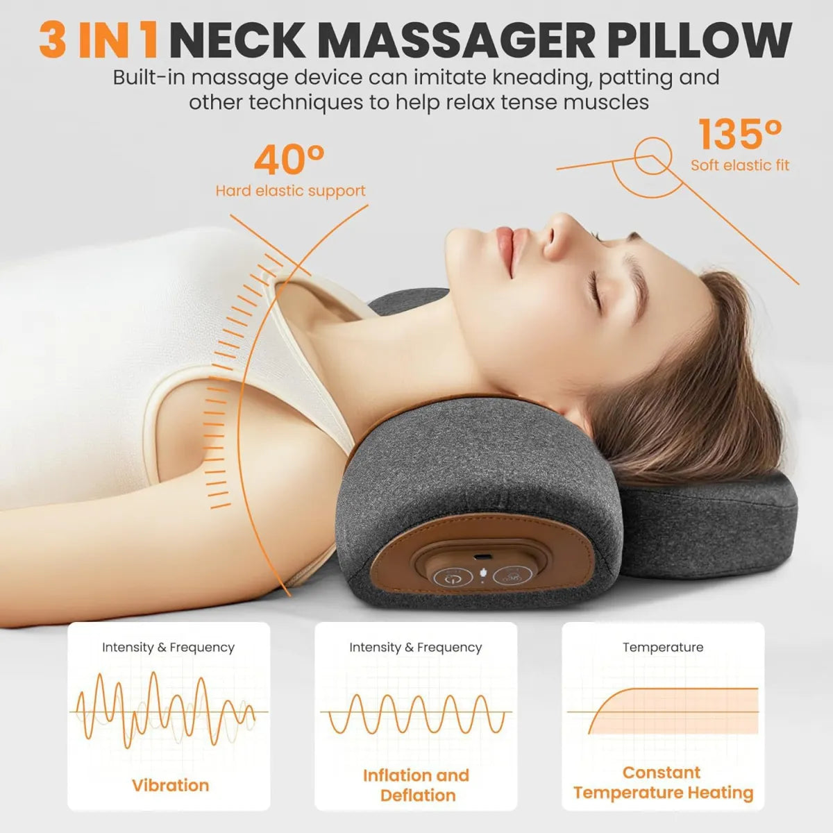 The Vega Adjustable Heating Massage Neck Pillow with Memory Foam