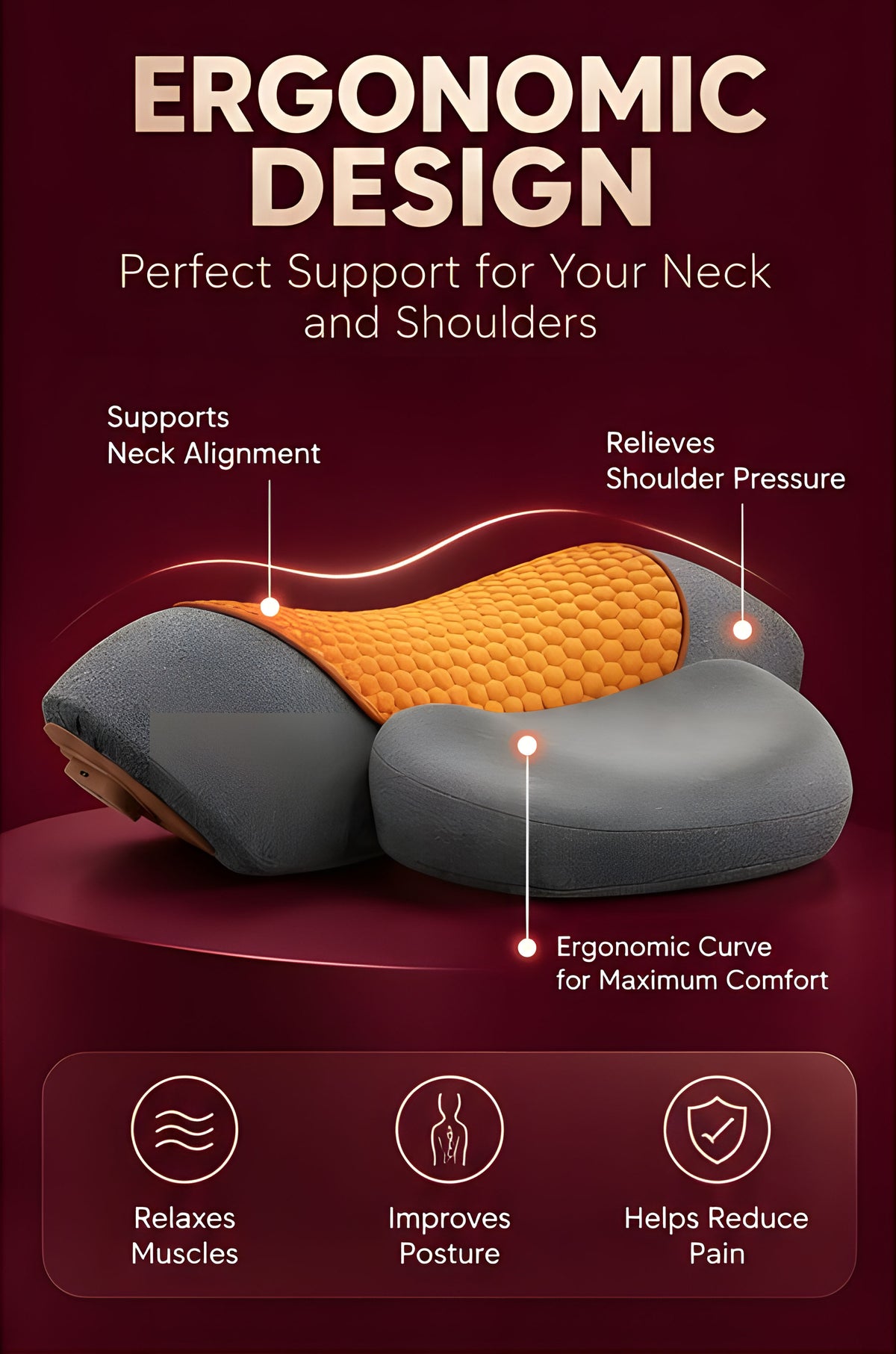 The Vega Adjustable Heating Massage Neck Pillow with Memory Foam - Landing Image 4