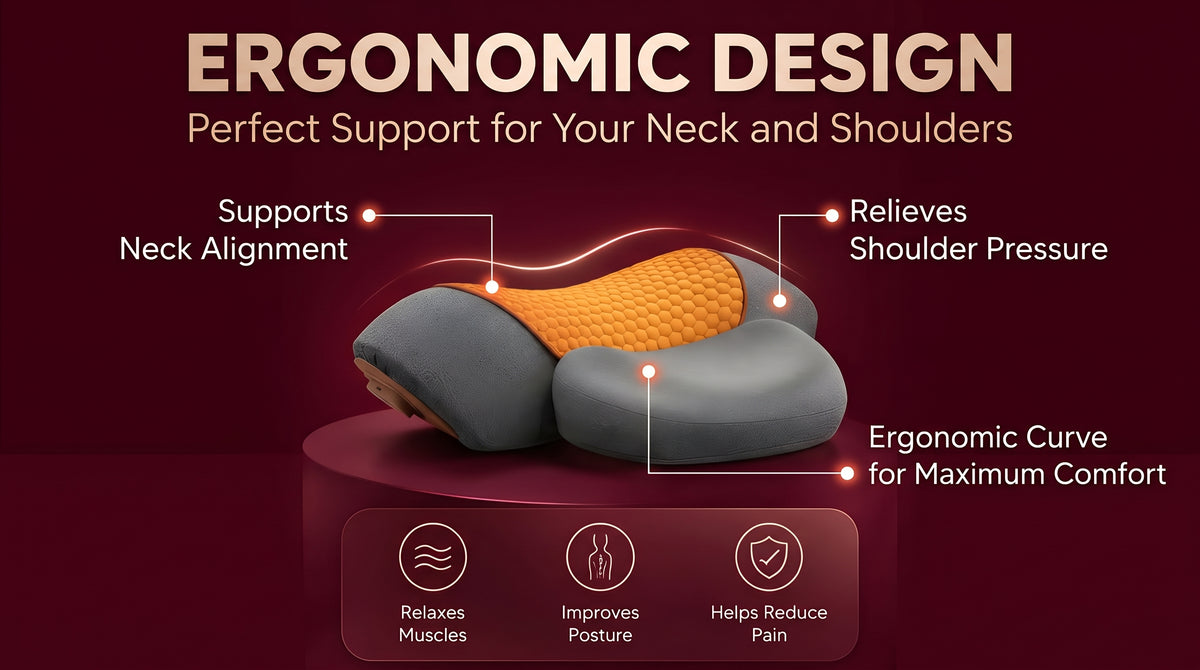 The Vega Adjustable Heating Massage Neck Pillow with Memory Foam - Landing Image 2